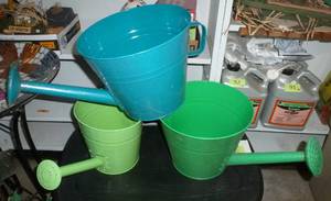 lot 123 image: THREE metal watering cans