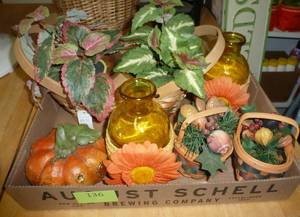 lot 136 image: Box of fall dcor, planter basket