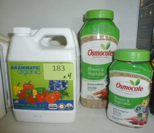 lot 183 image: TWO bottles of Fertilizer with Kelp 2-4-1 and TWO Osmocote flower and vegetable