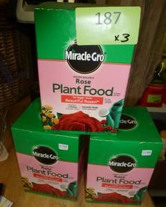 lot 187 image: 3 boxes of Miracle Gro Rose plant food