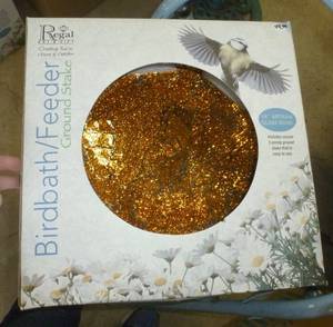 lot 217 image: 14 inch Glass mozaic bird bath with 3 prong ground stake