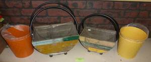 lot 383 image: FOUR metal planter baskets and Two wooden