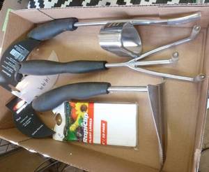 lot 432 image: THREE metal garden tools and plant labels
