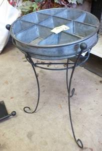 lot 443 image: iron plant stand and a divided metal pan