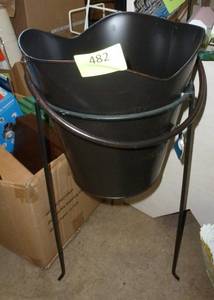 lot 482 image: Bucket planter with stand and Dragonfly (about 16 inches)