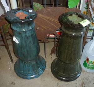 lot 492 image: TWO terra cotta glazed bird bath stands