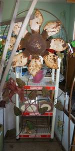 lot 494 image: TWO LARGE garden trellis or dcor about 7 ft tall with custom metal designs and 2 smaller regular trellis