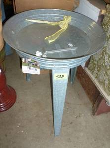 lot 520 image: Galvanized Metal bird bath, 21 inches tall