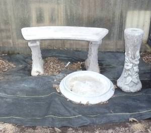lot 559 image: Concrete bench and bird bath