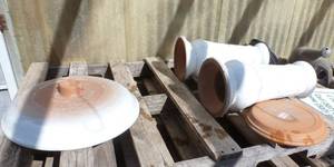 lot 241 image: Terracotta with White glaze bird bath