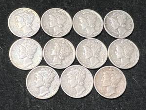 GROUP OF 11 US MERCURY DIMES