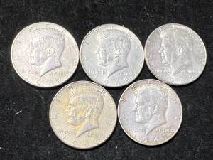 GROUP OF 5 US 40% SILVER KENNEDY HALF DOLLARS