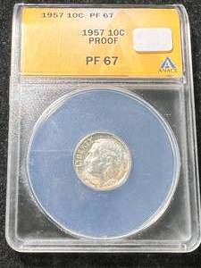 1957 US PROOF ROOSEVELT DIME ANACS PF67