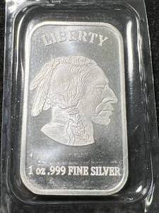 1 TROY OZ .999 FINE SILVER BUFFALO INDIAN BAR