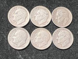 GROUP OF 6 US SILVER ROOSEVELT DIMES