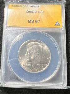 1986-D US KENNEDY HALF DOLLAR ANACS MS67