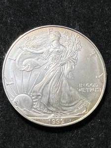 1999 AMERICAN SILVER EAGLE 1 TROY OZ .999 FINE SILVER