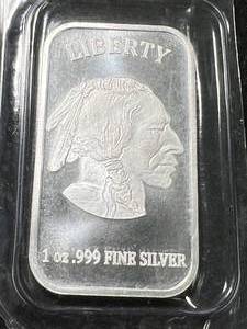 1 TROY OZ .999 FINE SILVER BUFFALO INDIAN BAR