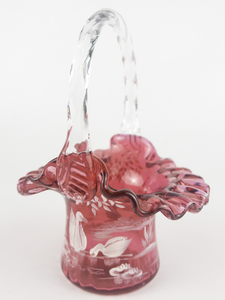 lot 26A image: 1996 FENTON Mary Gregory Cranberry Basket  (Exclusive 3162000)