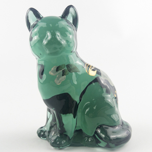 lot 38D image: FENTON Spruce Green Hand Painted Floral Glass Sitting Cat