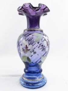 FENTON 9" Hand Painted Mulberry Vase Honoring Bill Fenton's 50 Years of Leadership & Service to The Fenton Art Glass Company