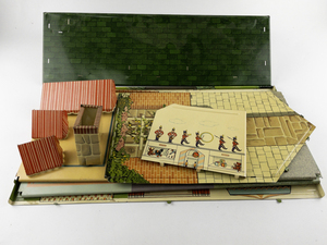 lot 11 image: Marx Colonial Metal Two Story Doll House with Accessories Estimated Replacement Value $200