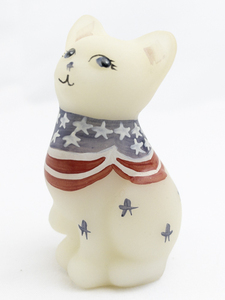 lot 27B image: FENTON Opal Satin Hand Painted Patriotic Sitting Cat Figurine