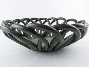 lot 43 image: Handmade Pottery Bread Basket -SaigeGreen