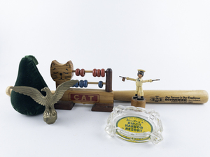lot 45 image: Misc. Vintage Group Lot of Decor -Vintage Wooden Cat Kids Toy, Ash Tray, Mini Figurine & More