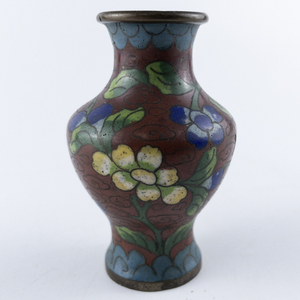 lot 92 image: Vintage Petite Brass and Enamel Colorful Vase