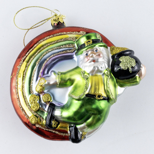 lot 98 image: Irish Leprechaun Santa Rainbow Glass Ornament