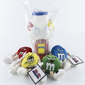 lot 128 image: Vintage M&M Dispenser & 4 M&Ms World Plush Stuffed Toys