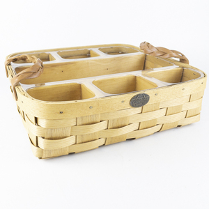 lot 148 image: PETERBORO Square Organized Wood Woven Picnic Basket