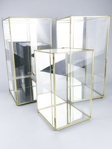 lot 151 image: Set of Three Vintage Hinged Door Display Boxes with Mirror Backdrops.