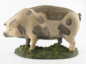lot 156 image: 10.5 Vintage Department 56 Heavy Cast Iron Pig DOOR STOP