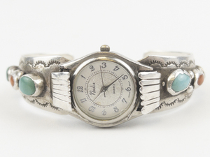 J. Johnson  Gorgeous Turquoise & Coral Sterling Silver Band Nadia Quartz Analog Watch. New Battery Installed!.