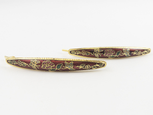 lot 8 image: Red Floral & Butterfly Cloisonn Enamel gold tone base metal Hair Barrettes.