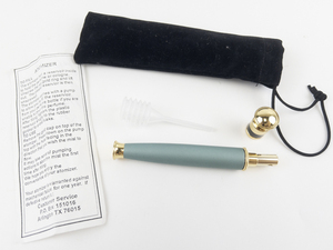 lot 14 image: Personalized Blue & gold tone Perfume Bottle.