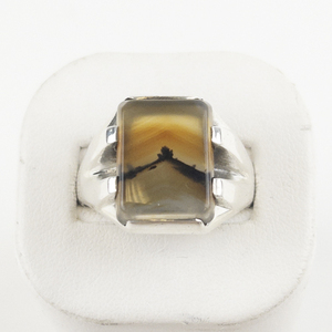 lot 20 image: Mens Moss Agate Sterling Silver Ring. Size 13 - 13.25.