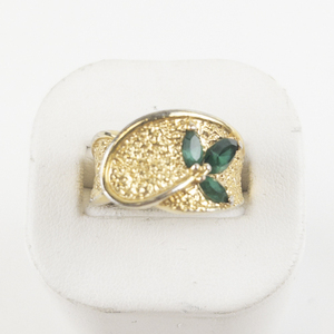 lot 23 image: Green Cz Gold Tone Base Metal Statement Ring . Size 7 - 7.25.