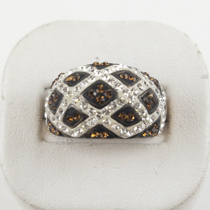 lot 27 image: Brown & White Crystal Vermeil Statement Ring . Size 7 - 7.25.