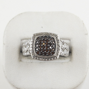 lot 31 image: Affinity  Cluster Garnet & Cz With Woven Band Sterling Silver Ring. Size 7 - 7.25.