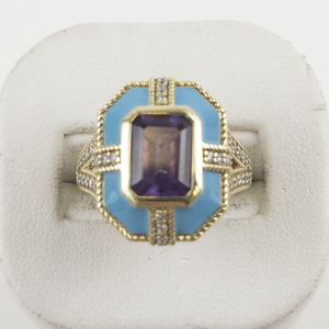 lot 35 image: Judith Ripka Amethyst, Cz, & Enamel Vermeil Statement Ring . Size 6 - 6.25.