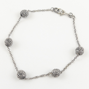 lot 69 image: Textured Bead Silver Tone Base Metal Station Bracelet . Perfect For Stacking
