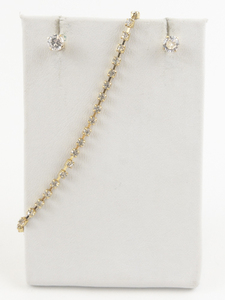 lot 81 image: White Rhinestone Gold Tone Base Metal Tennis Bracelet. With Matching Gold Tone Cz Studs