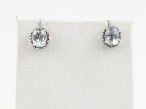 lot 104 image: Oval Cut Aquamarine Sterling Silver Stud Earrings .