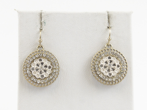 lot 106 image: Rhinestone Accented Circular Two-Tone Base Metal French Wire Dangle Earrings .