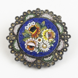 lot 134A image: Italian Colorful Mico Mosaic 800 Silver Brooch .