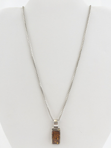 lot 147 image: Rectangular Amber Sterling Silver Pendant Necklace .