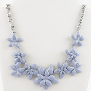 lot 150 image: Blue Enamel Flower Silver Tone Base Metal Bib Necklace.